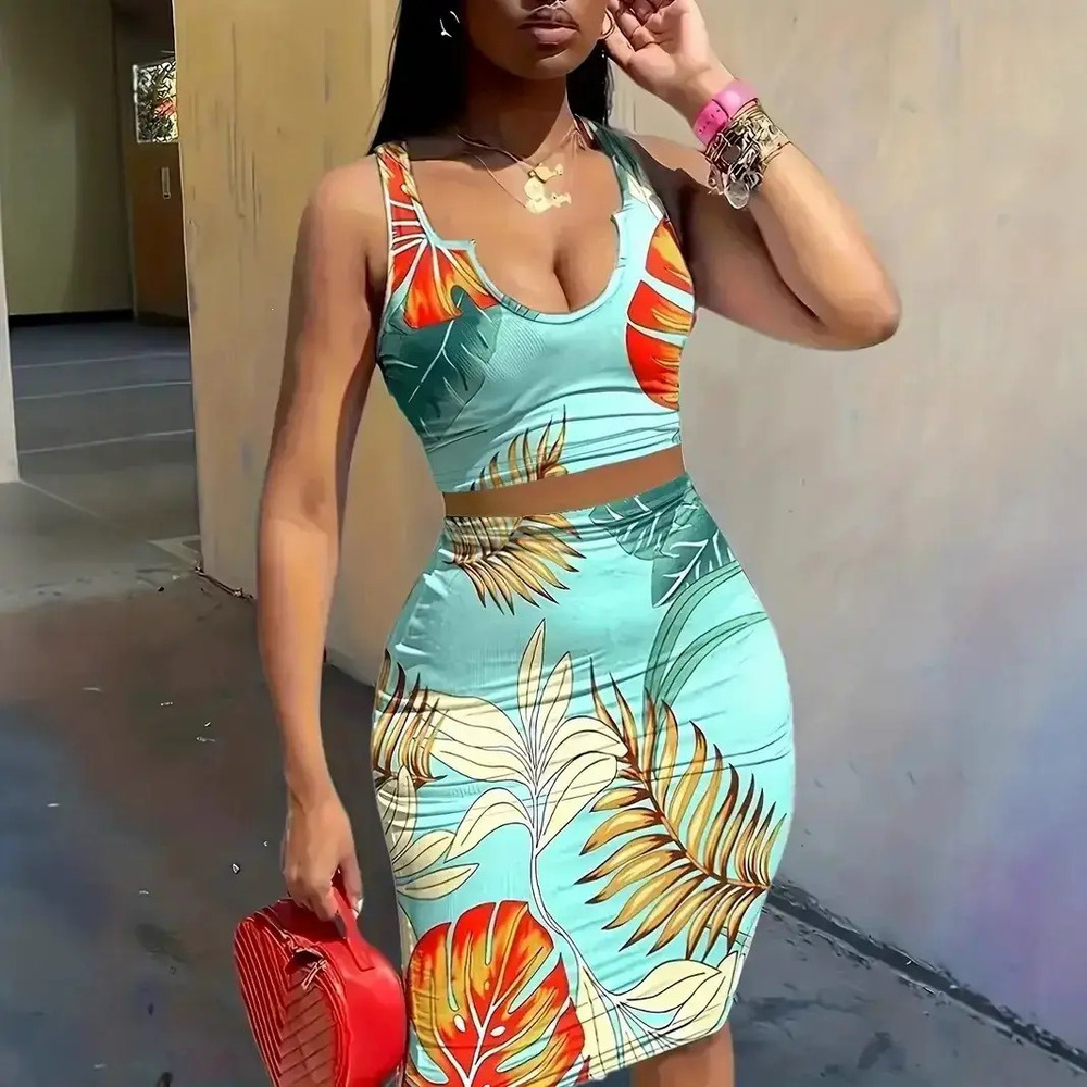 ZARA Botanical Print Sleeveless Top & Skirt Set